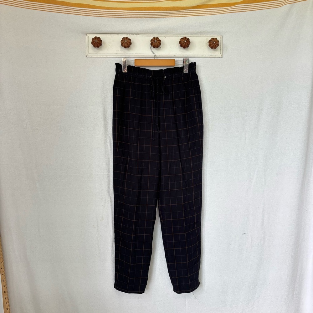 Women's Black Windowpane Plaid Trousers